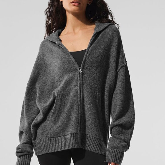 Alo Yoga New Class Cashmere Full Zip Hoodie Platinum Grey - Picture 5 of 5